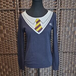 Women's Navy Sweater with School Tie Design